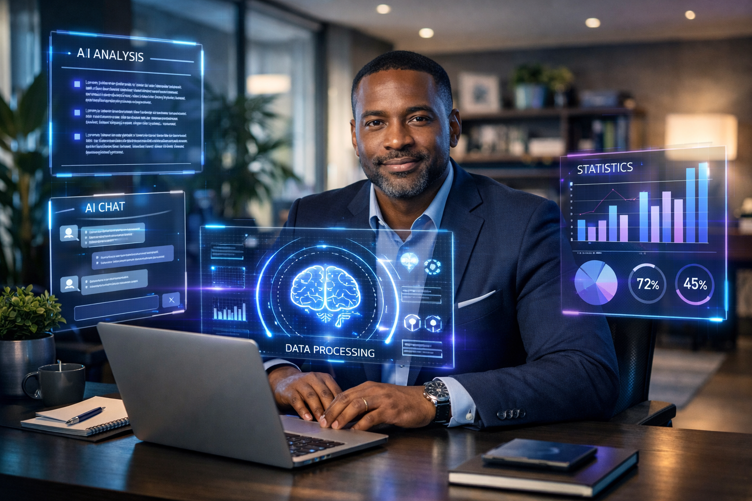 Business professional using AI